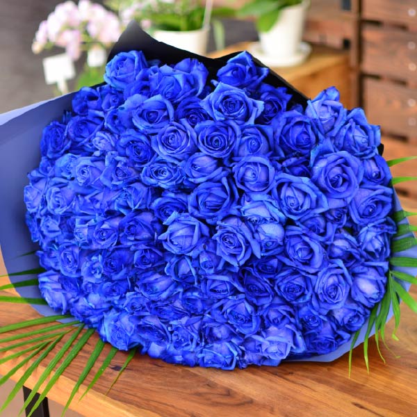 青いバラ100本の花束