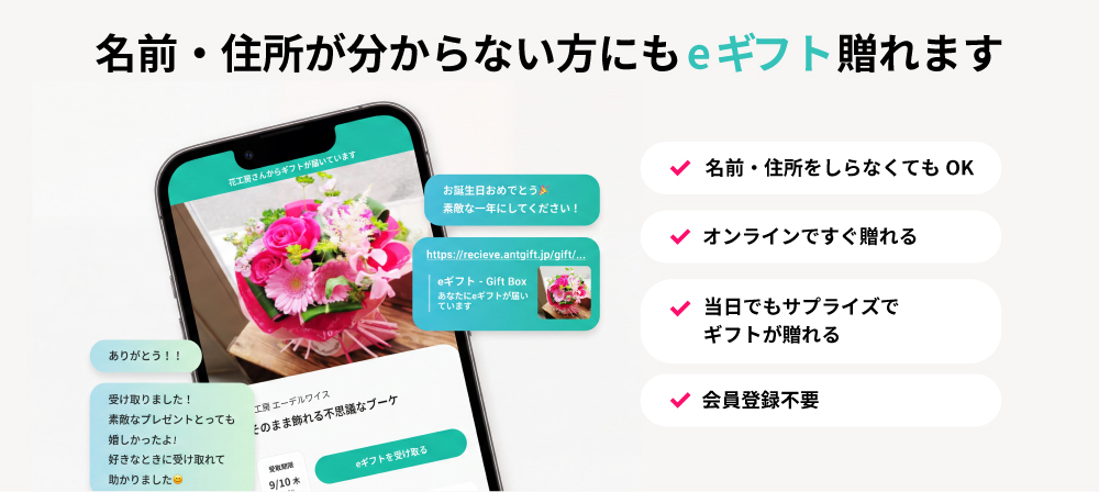 住所が分からない方にもeギフトで贈れます