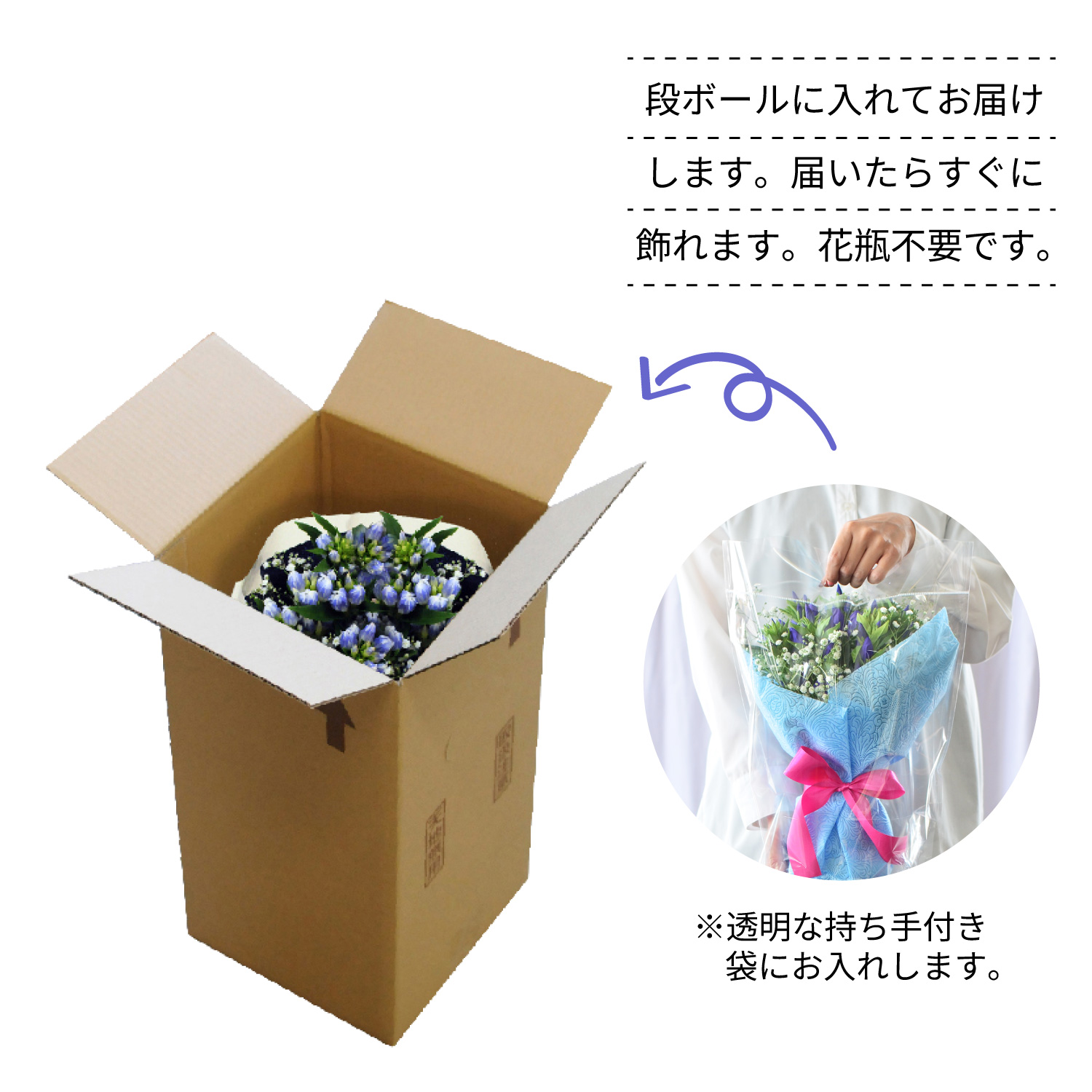 そのまま飾れる不思議なブーケリンドウのブーケ