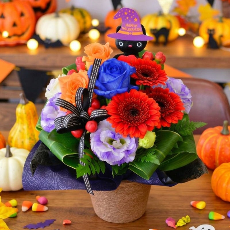 ハロウィン 黒猫のアレンジメント