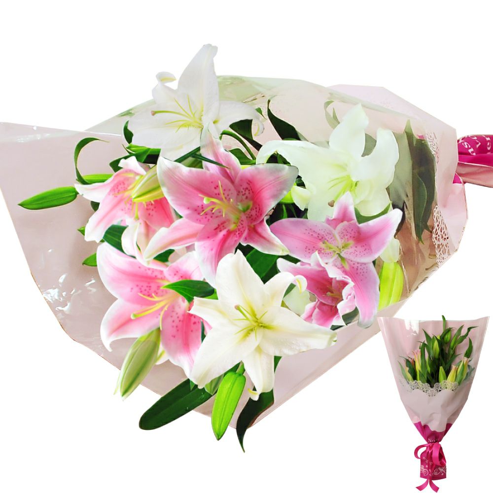 市場から直送 母の日 2023 花 白・ピンクから選べる 百合の花束 20輪
