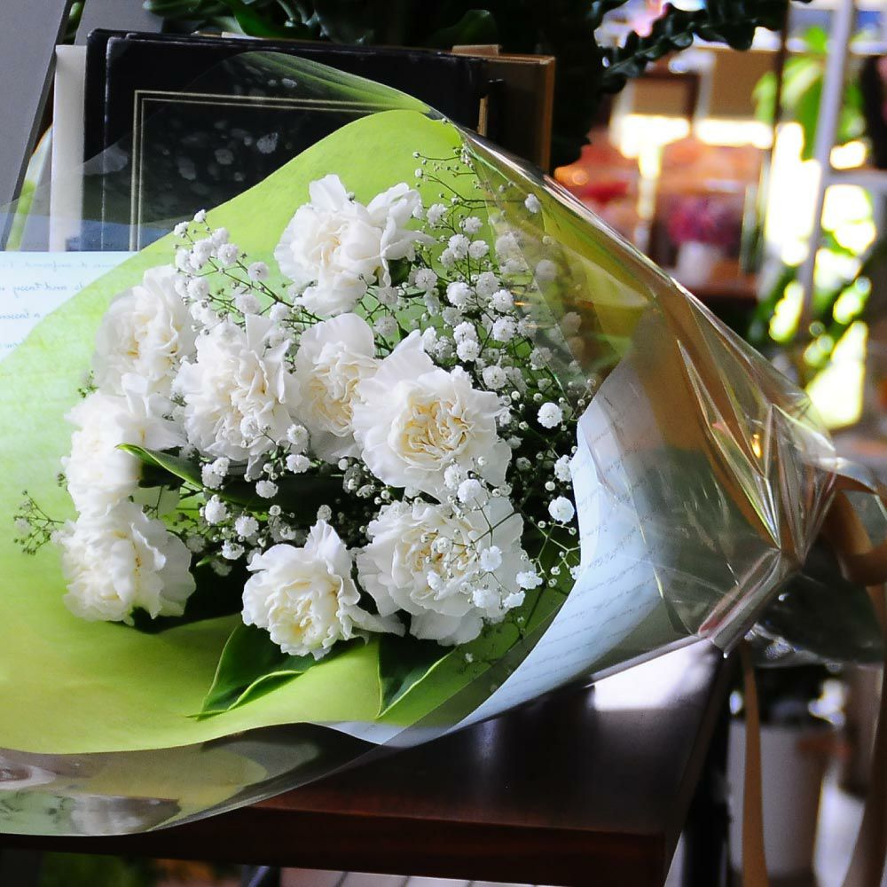 白 カーネーション 花束 ブーケ・ブラン10 | 花工房エーデルワイス