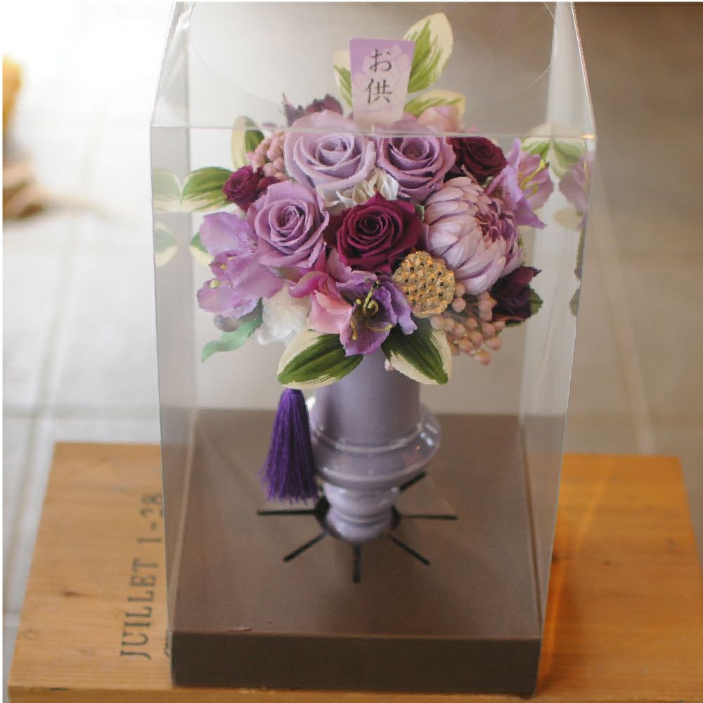 プリザーブドフラワー アルストロメリア＆ユーチャリス パープル系 グリーン系