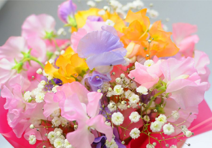 そのまま飾れる不思議なブーケ スイートピーのブーケ