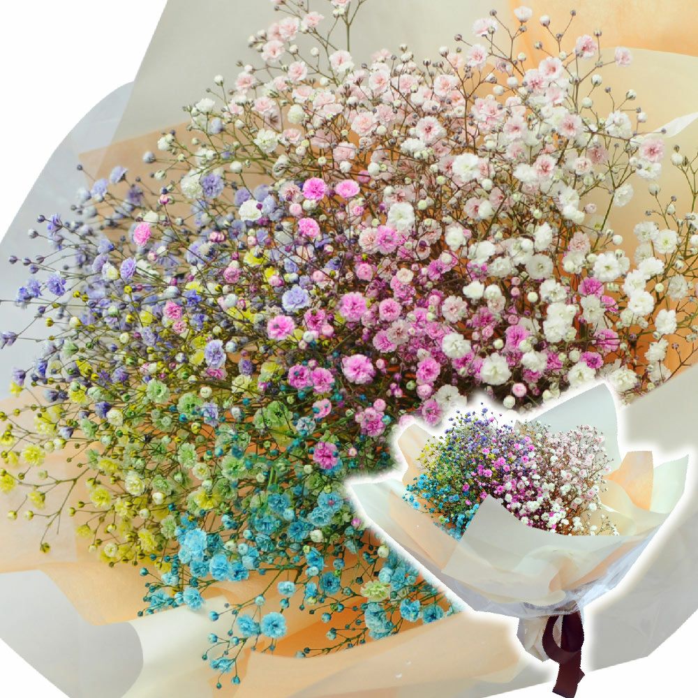 カラフルなカスミ草の花束 | 花工房エーデルワイス